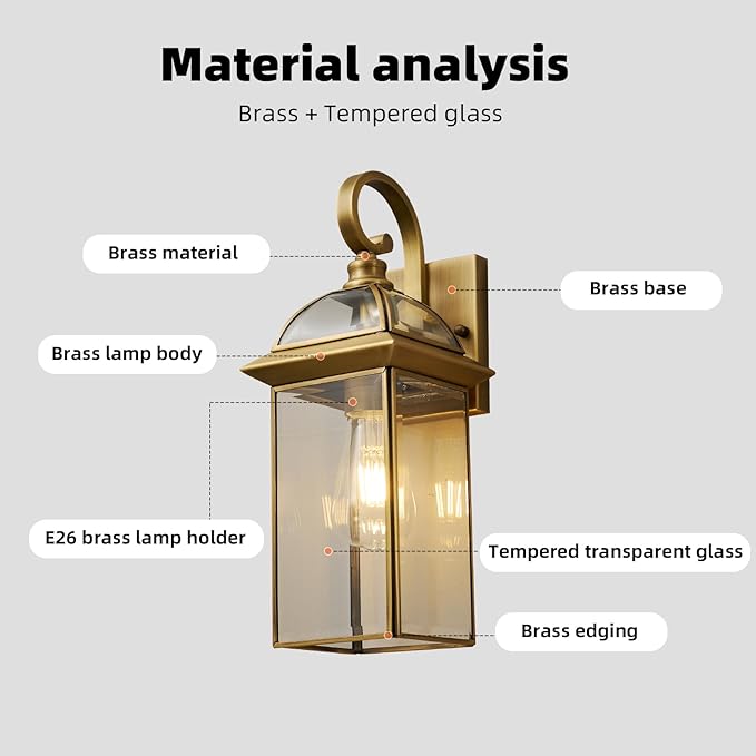 Brass Rustproof Outdoor Wall Sconces 2-Pack - All-Weather Waterproof Porch Lanterns with E26 Socket Front Door Exterior Lights for Yard Entryway