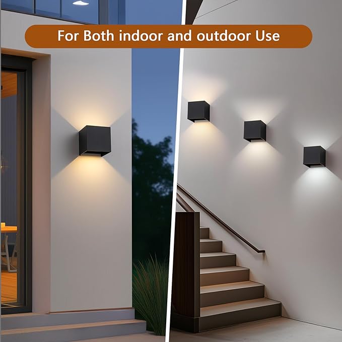 Outdoor Wall Sconces Exterior/Interior LED Wall LightsSquare Modern Wall Sconce Fixture Set Up and Down Lights IP65 Outdoor Waterproof Lights (3.94in-12w-warm 3000k-Black（1pack）)