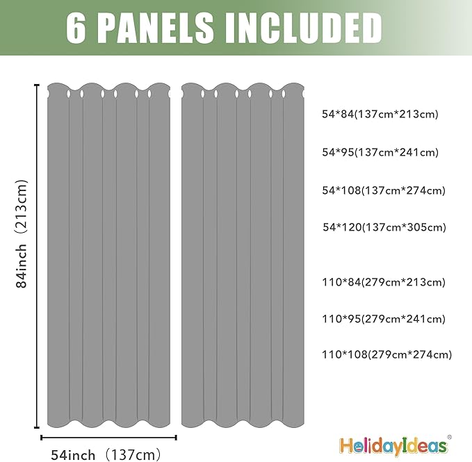HolidayIdeas Waterproof Outdoor Curtains for Patio 6 Panels - 54x108 Inches - Weatherproof Privacy Outsides Curtains for Backyard Porch Gazebo Sunlight &amp UV Blocking (White Grommet Top)