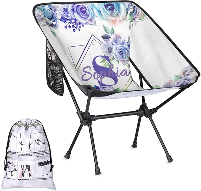 Camping Chair Personalized Backpacking Chair Lightweight Portable Folding Customized Name Chairs for Beach Sport Hiking (Purple &amp Blue)