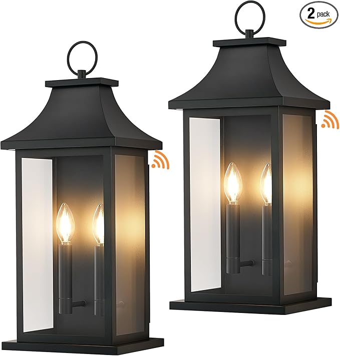 tewei 2-Pack Dusk to Dawn Outdoor Wall Lights 22'' Porch Light Outdoor Wall Sconce Lantern 2-Light Black Exterior Lighting Fixture Wall Mount Outside Light for House Garage