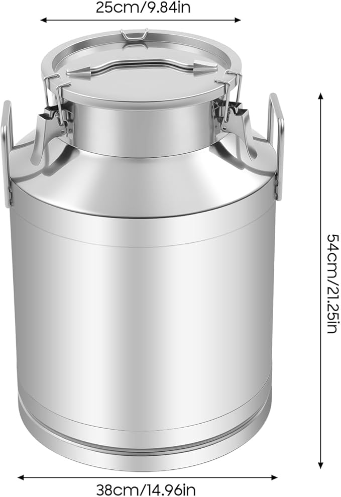 Stainless Steel Milk Can 50L/13.2Gal Metal Airtight Canister Food Storage Container with Lid &amp Clamps Bean Rice Cereal Storage Bucket for Kitchen Restaurant W15*H21.3in