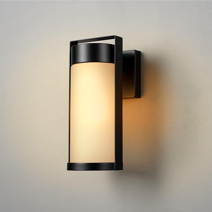 GLOBE Electric 60000165 1-Light Outdoor Wall Sconce Matte Black Frosted Glass