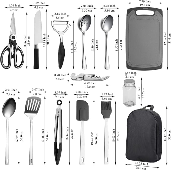 Kyraton Camping Cooking Set 15 Pack Camping Cookware Camping Supplies Portable Camping Kitchen Utensil Set Ldeal for Backpacking Barbecuing Camping and Hiking Trips.