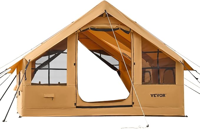 VEVOR Inflatable Tents for Camping Easy Setup Blow up Tent with Hand Pump 4 Season Glamping Tent with Stove Jack Doors &amp Mesh Windows Storage Bag Included for Easy Taking