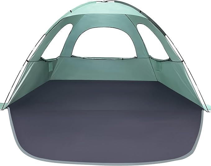 WhiteFang Beach Tent Anti-UV Portable Sun Shade Shelter for 3/4/6/8 Person Extendable Floor with 3 Ventilating Mesh Windows Plus Carrying Bag Stakes and Guy Lines