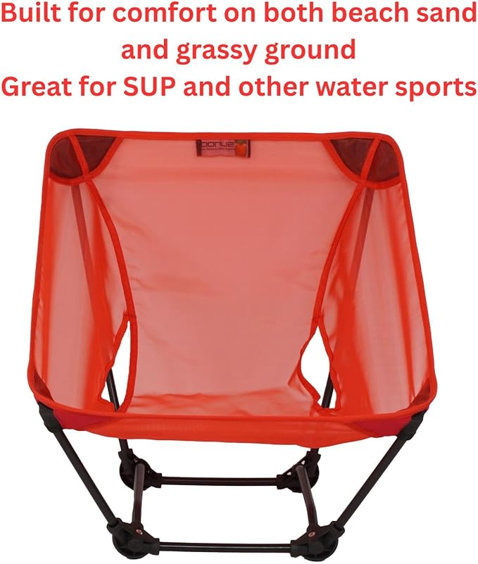 Ultralight Backpacking Chair Aluminium Alloy Legless Ground Chair Foldable Camping Chair for Adult Hiking Camping Picnic Fishing RV Balcony Paddleboard Beach Indoor (Red)