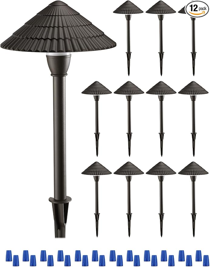 LEONLITE 12-Pack LED Low Voltage Landscape Lights 3W Cast-Aluminum 12-24V Pathway Light 5000K Daylight Waterproof Path Lights ETL Listed Landscape Lighting Wired for Yard Lawn Bronze