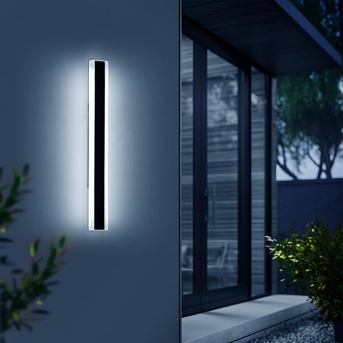 Outdoor Wall Light Fixture 31.4inch Black Modern Linear Exterior Sconce IP65 Waterproof Dimmable 3000K-6000K with Remote Control Wall Mount Garage Lighting for Porch Patio Yard House