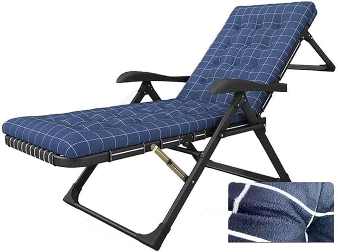 FWZJ Sun Lounger Heavy Duty Textoline Zero Gravity Chairs Folding Outdoor Reclining Chair Lunch Break Chair for Patio Garden Beach Pool with Cushions Support 180kg (Blue)