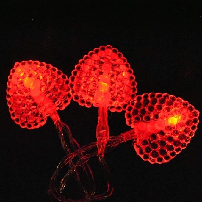 Solar Heart String Light Waterproof Outdoor Heart-Shaped Fairy Lights 30LED 19.7ft Love Heart Shape Garden Lights for Party Wedding Christma Decoration (Red)