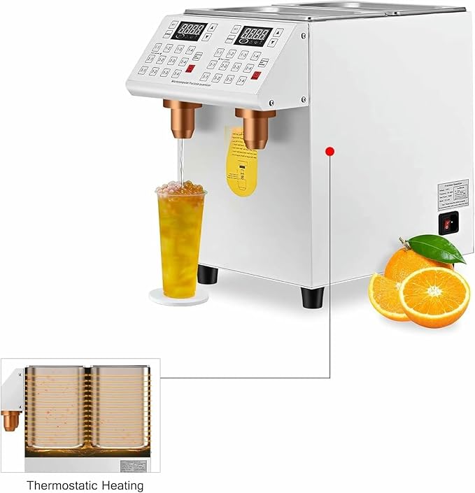 Automatic Fructose Dispenser - 10L Electric Syrup Dispenser for Commercial Use Stainless Steel Barrel with Dual Outlets