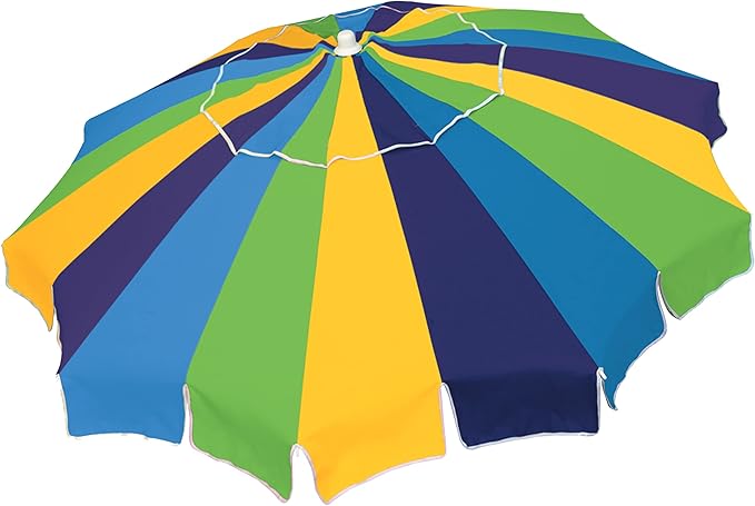 Rio Brands 7' Alternating 20-Panel Beach Umbrella with Sand Anchor and Carrying Bag Blue Multicolor