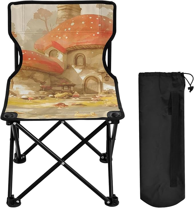 Mushroom House Portable Camping Chairs Folding Chair - Durable Oxford Fabric Lightweight Iron Frame Easy Fold Design - Ideal for Outdoor Activities Camping Fishing and Travel