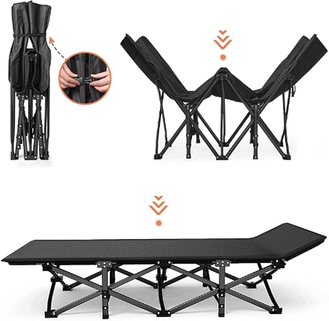 600D Oxford Cloth Camping Cot with Removable Headrest Portable Folding Bed Strong Steel Frame Cot Bed for Office/Home Nap