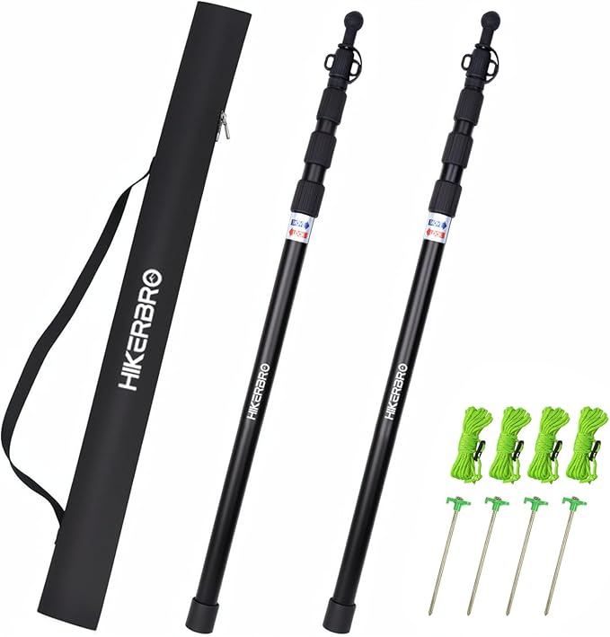 Telescoping Tarp Poles Heavy Duty 7.67ft Aluminum Tent Poles for Tarp with Rubber Cap Portable Set of 4 Adjustable Poles for Camping Awning Sun Shade Free Carry Pouch