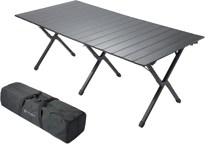CAMPINGMOON Large Roll-Up Table L 63'' x W 31.5'' x H 24'' Aluminum Folding Portable Camping Outdoor Track Style Design Table BKT-160