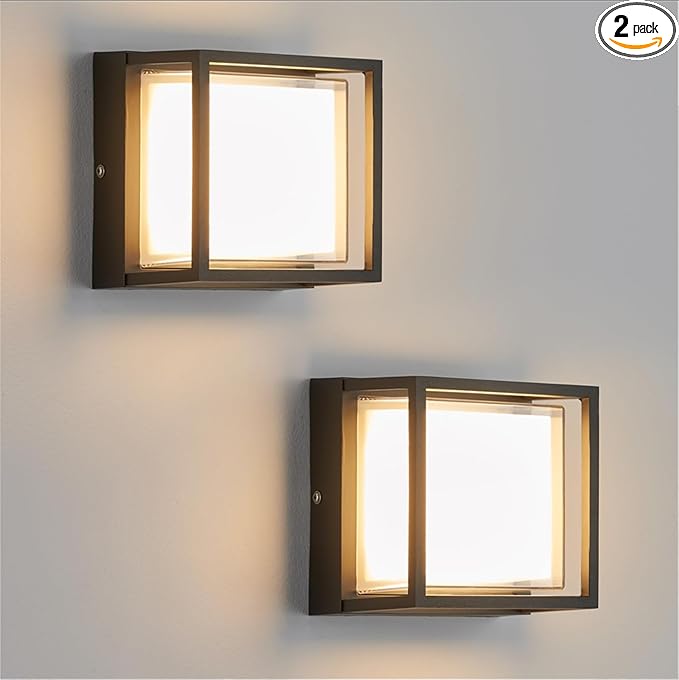 2 Pack LED Modern Outdoor Square Wall Sconce Light 3000K 12W 1200LM Bright Porch Patio Lights IP65 Waterproof Exterior Lighting for House Front Door Backyard