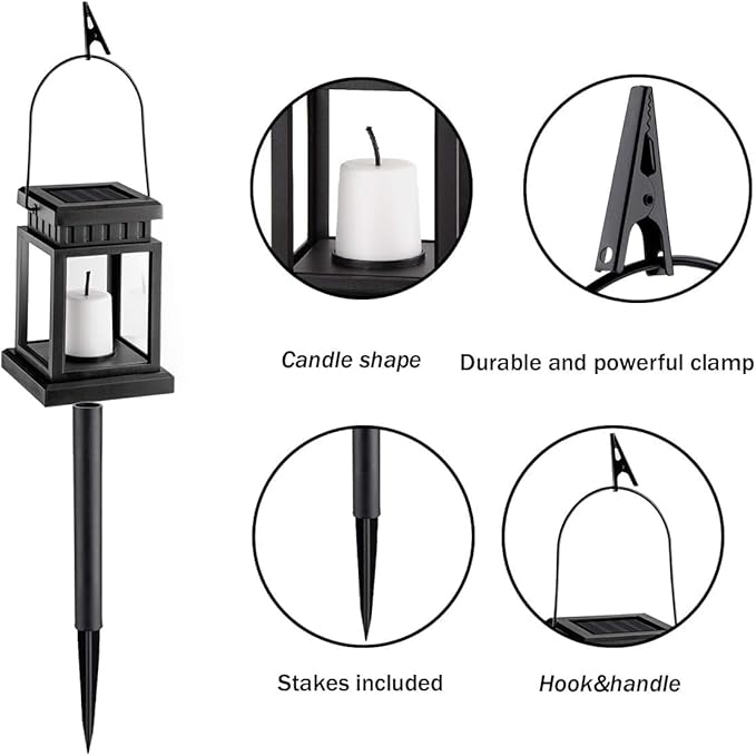 GIGALUMI 8 Pack Solar Hanging Lantern Outdoor Candle Effect Light with Stakes for Garden Patio Lawn Deck Umbrella Tent Tree Yard Driveway-Warm White