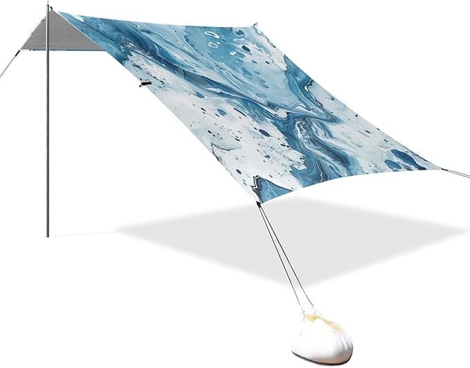 ALAZA Blue Marble Watercolor Beach Tent Sun Shelter UPF50+ Protection Beach Shade Canopy w/ 4 Sandbags for Outdoor Camping Fishing Backyard Fun Picnic 10x9 ft