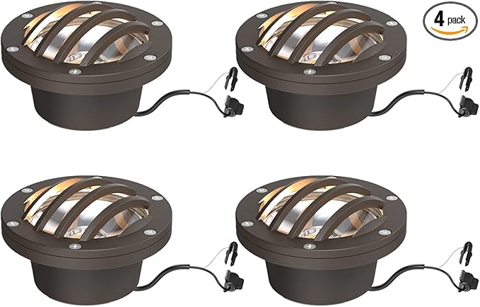 GOODSMANN Low Voltage Landscape Lights LED Well Lights 4W 12V 200 Lumens In-Ground Light 2800K Warm White with Cable Connector Brown Aluminum Housing Outdoor Lights 4PK for Deck Step Garden Light