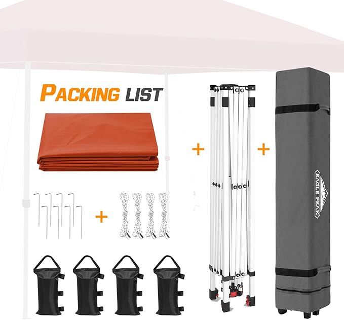 EAGLE PEAK Pop Up Canopy Tent with Wheeled Carry Bag 8 Stakes 4 Ropes 4 Weight Bags Easy Set Up Tent Canopy 10x10 ft 100sqft of Shade Brick Red