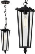 Outdoor Pendant Lights for Porch 16 Black Outdoor Pendant Light with Clear Glass Modern Hanging Porch Lighting Fixtures with Adjustable Chain for Gazebo Foyer OS-OD2615-1HM