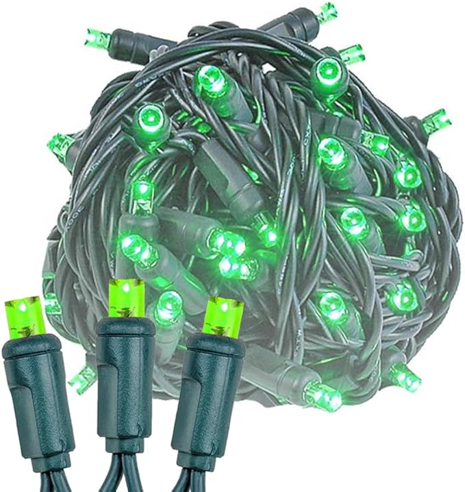 Novelty Lights 25ft 50 LED Green Christmas Lights Outdoor/Indoor 6 Spacing Green Wire String Lights for Festive Xmas Lighting IP55 UL Listed Dimmable Connectable