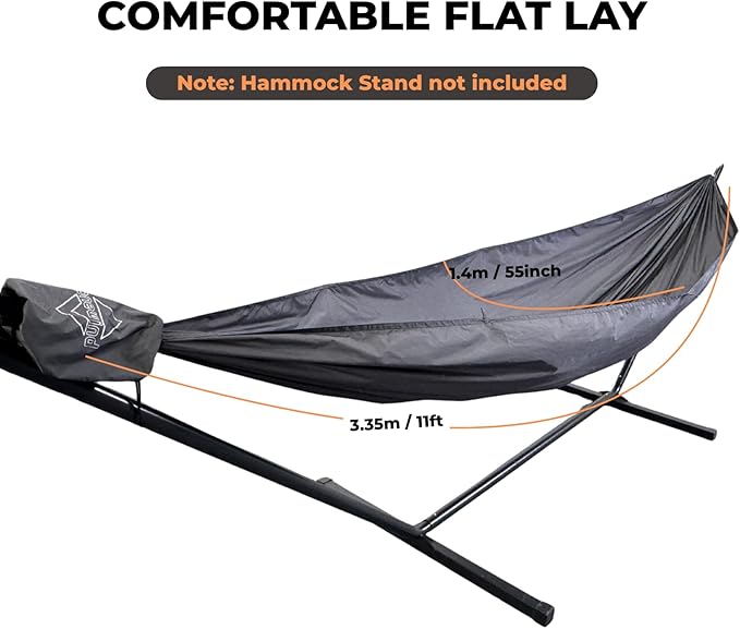 Onewind 11ft Ultralight Camping Hammock Portable Hammock 40D 1.7oz Nylon Ripstop with 2 * 12Ft Tree Straps for Camping Hiking Backpacking 11' x 55 Dark Grey
