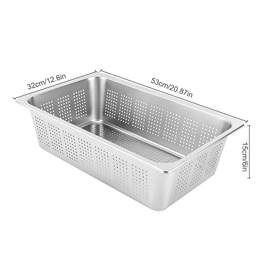 DYNAMI 2-Pack 6 Inch Deep Full Size Steam Table Pans Anti-Jam Perforated Stainless Steel Steam PansRestaurant and Commercial Stainless Steel Food Containers