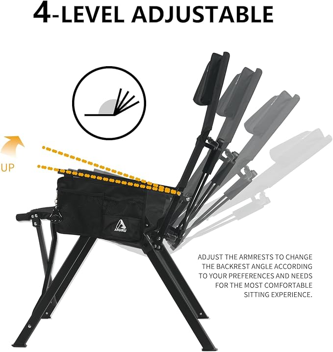 Aluminum Reclining Camping Chair Heavy Duty Folding Lawn Chairs with 4-Stage Adjustable High Back for Adults Compact Foldable Outdoor Patio Reclining Chair (Black 1 Pack)