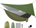 Camping Hammock with Rain Fly Tarp and Mosquito Net Tent Tree Straps Portable Single Double Nylon Parachute Hammock Rainfly Set for Backpacking Hiking Travel Yard Outdoor Activities Green
