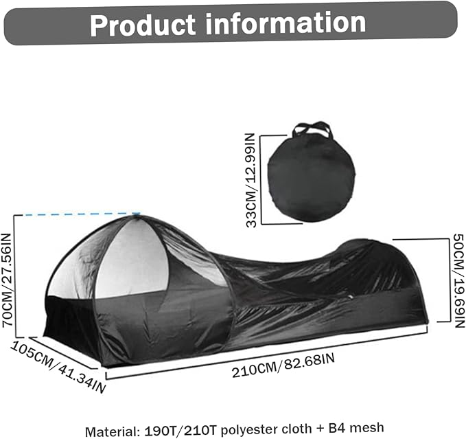 One Person Up Tent Bivy Tent Foldable Single Person up Tent Waterproof Moisture Proof Fine Mesh Tent Portable Bug Net for Camping Outdoor 82.7x41.3x27.6 Black