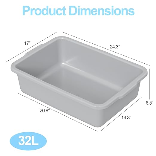 32 L Gray Commercial Bus Box Large Utility Bus Tub 4 Pack
