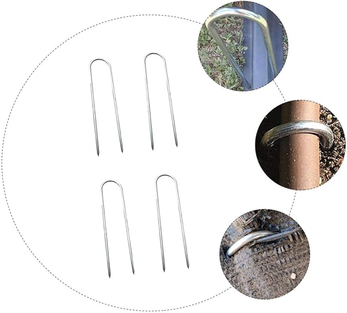 POPETPOP 4pcs U-Shaped Ground Pegs for Tent and Trampoline Galvanized Fastening Stakes Sturdy Camping Tent Fixing Stakes for Outdoor Use