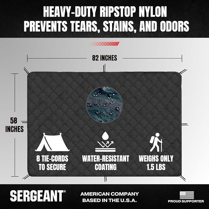 SERGEANT Poncho Liner Woobie Camping Blanket and Carry Bag. Waterproof Windproof Military-Grade All-Weather Rugged Rip-Stop Camping Hunting Hiking Picnic Survival Outdoor Blanket in Black