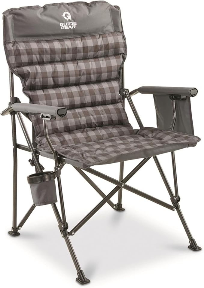 Guide Gear Oversized XL Comfort Padded Mammoth Camping Chair Includes Carry Bag Portable Folding Large Camp Lounge Chairs for Outdoor Adults Men and Women Heavy-Duty 500-Pound Capacity Gray