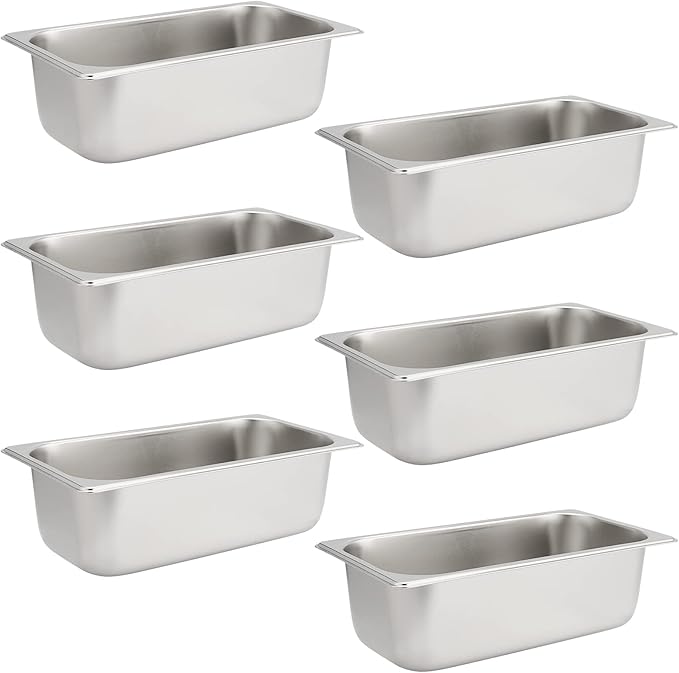 JAPCHET 6 Pack Stainless Steel Steam Pan 1/3 Size Anti-Jam Steam Table Pan Hotel Pans 1/3 Restaurant Buffet Trays for Catering 4 Inch Deep