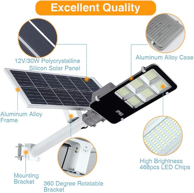 6000W LED Solar Street Lights Outdoor Dusk to Dawn Security Flood Light with Remote Control Wireless Waterproof Perfect for Yard Parking lot Street Garden and Garage