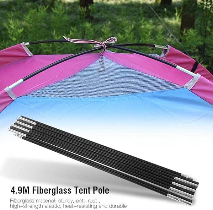 4.9M Tent Poles Replacement for Tarp Multi Sections Foldable Adjustable Fiberglass Tarp Poles for Camping BackpackingLightweight Replacement Tent Poles