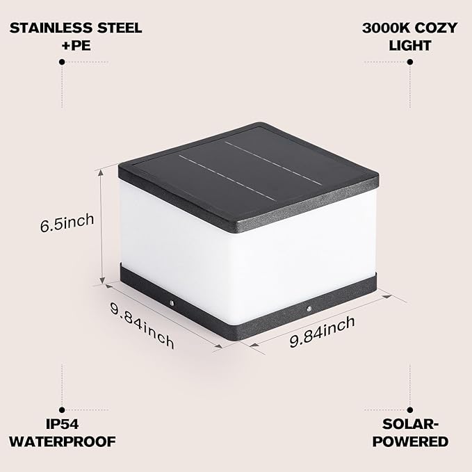 Outdoor Solar Post Lights 9.84 Waterproof Lamp Posts Outdoor Lighting 3000K Dusk to Dawn Column Lights Square LED Solar Pillar Entrance Light with E26 Bulb for Patio Driveway Garden Yard