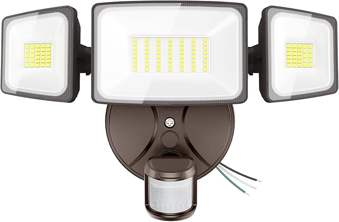 Onforu 75W LED Flood Light Motion Sensor Outdoor 7000lm Dusk to Dawn Flood Light Security Light with Three Head IP65 Waterproof Exterior Floodlight 6500k Wall Light for Entryway Stairs Yard Garage