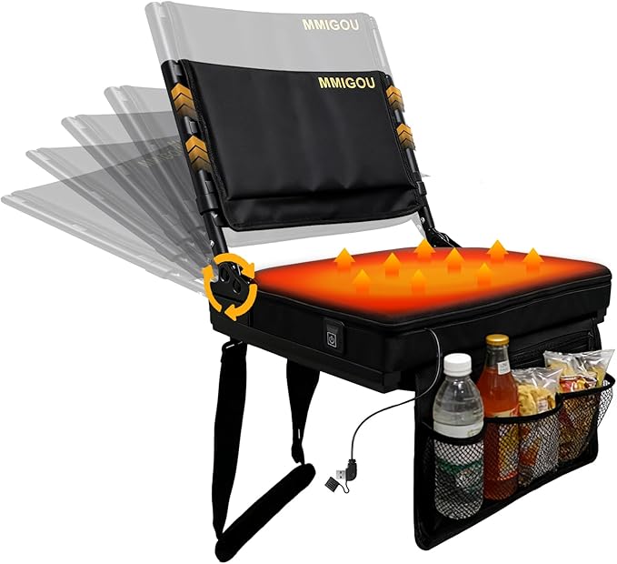 Heated Portable Stadium Chair with Back Support and Cushion Wide Padded Bleacher Seat - Foldable Comfort for Sporting Events Concerts and Outdoor Games