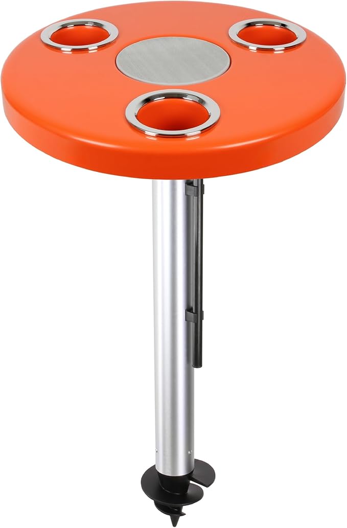 Manufacturers' Select ITC Beach Table with Sand Bar Auger Post Durable Beach Accessory Yard Campground Glamping in and Out of The Water. (Orange 31 Sand Bar)