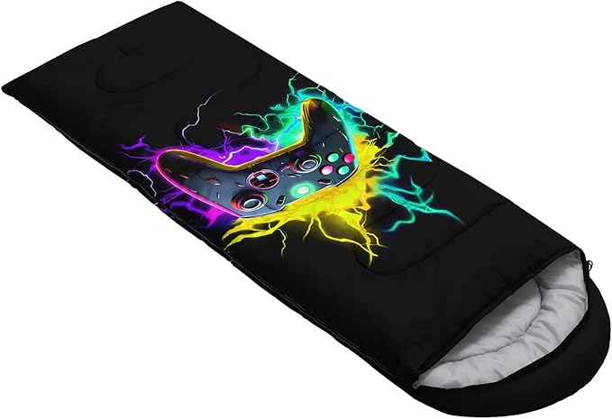 Axolotl Gaming Sleeping Bag for Boys Girls KidsGamepad Waterproof Portable Camping Bag3 Season Warm Cool Weather Lightweight Compact Camping Essentials Gear for Travelling Hiking Green Purple Orange