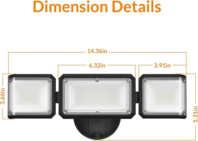LEPOWER 42W Flood Lights Outdoor - 4200LM Bright LED Security Lights Outdoor with 3 Heads Switch Controlled Exterior Flood Light &amp 220° Wide Angle IP65 Waterproof for Garage Yard Porch (Black)