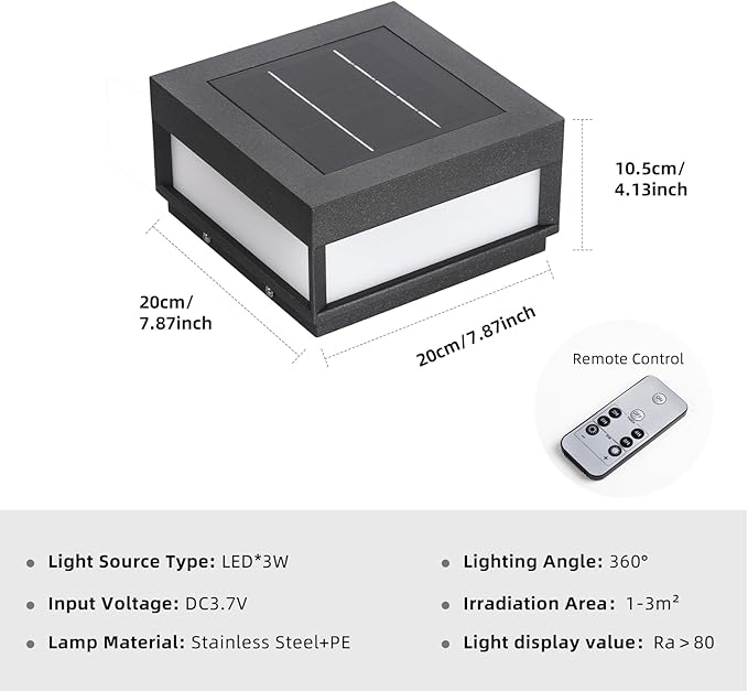 Solar Post Light 7.87 Outdoor Modern Fence Deck Cap Lights for Small Pillars Column Waterproof Lamp 3000K Luxury LED Lighting for Patio Gate Driveway Garden Decoration