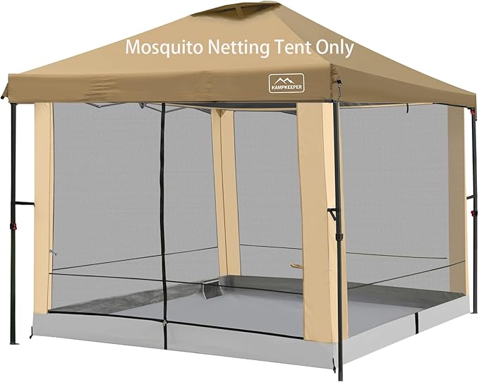 Canopy Universal Mosquito Netting Tent Converts 10'x10' Canopy Gazebo into Camping Inner Tent Screen House with Full PE Floors for Patio Outdoor Garden and Backyard（TOP &amp Frame NOT Included）Kh