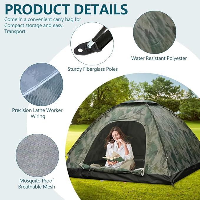 Camping Tent 2/3/4 Person Waterproof &amp Windproof Tents with Rain Fly and Carrying Bag Easy Setup Instant Family Travel Tent for Backpacking Hiking Camping