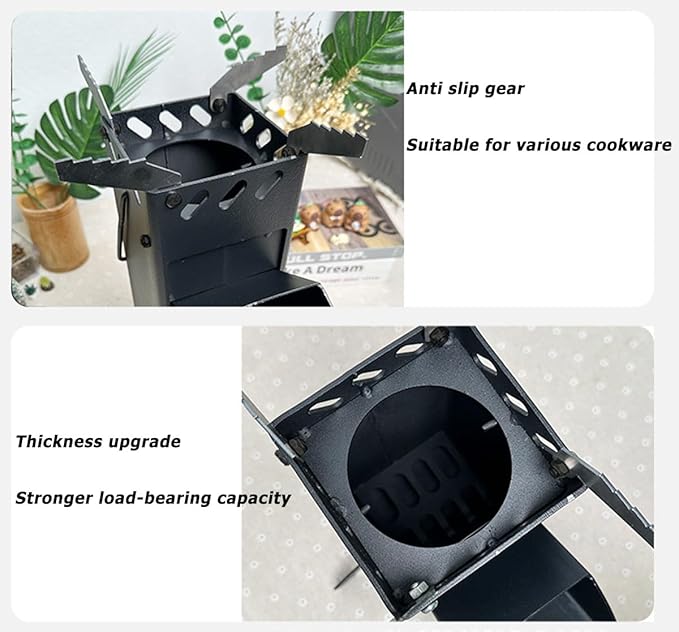 Portable Rocket Stove Mini Wood Burning Camping Stove for Cooking Tools of Various Sizes Cooking with Stand Outdoor Backpacking Hiking BBQ PicnicBlack